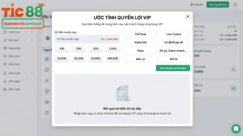 Bộ đặc quyền độc bản chỉ có tại VIP TIC88
